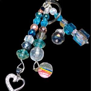 HEART 💖Pretty blues key chain, fob, zipper pull -purse bling